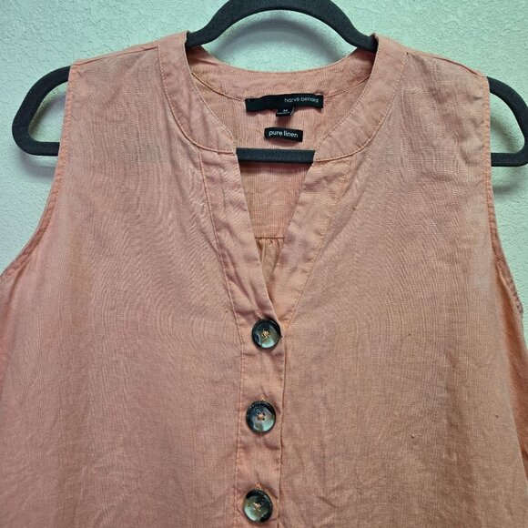 Harvé Benard Womens Sleeveless Pink Linen Button-Down Blouse Size M - Picture 3 of 10